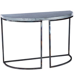 Lincoln Demi Lune Table with Hammered Zinc Top