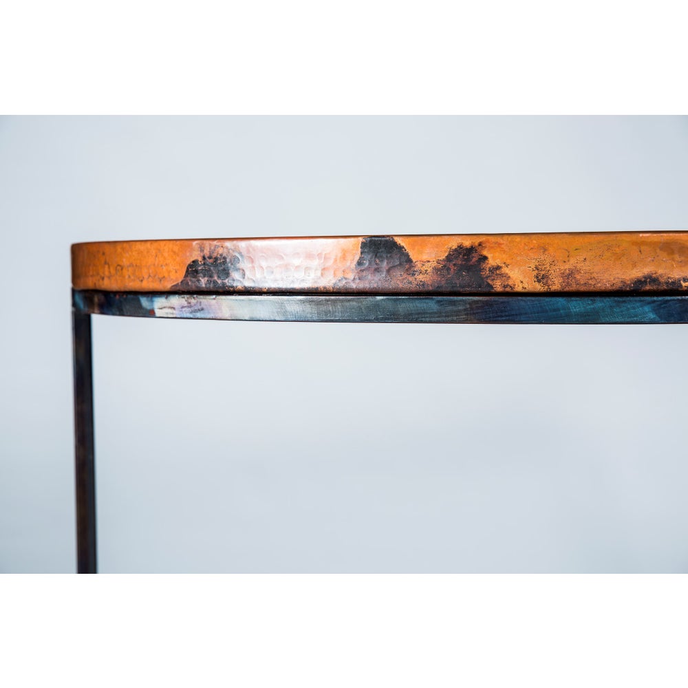 Lincoln Demi Lune Table with Natural Hammered Copper Top