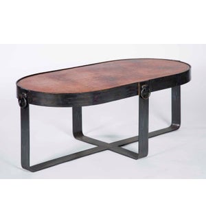Palmer Oval Cocktail Table with Natural Hammered Copper Top