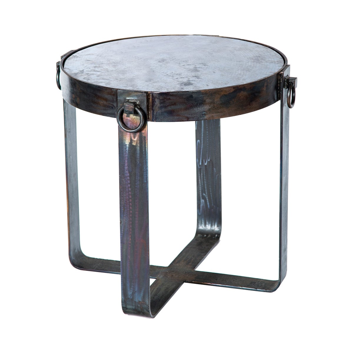 Palmer Side Table Base with Acid Washed Hammered Zinc Top