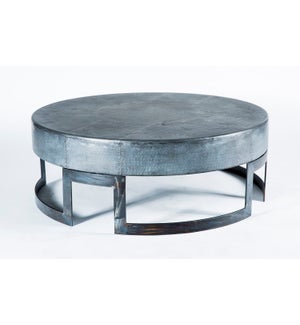 Maxwell Round Cocktail Table with Acid Washed Hammered Zinc Top