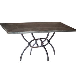 Logan Dining Table with 84" x 44" Acid Washed Rectangle Hammered Zinc Top
