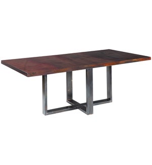 Liam Dining Table with 84" x 44" with Dark Brown Rectangle Hammered Copper Top