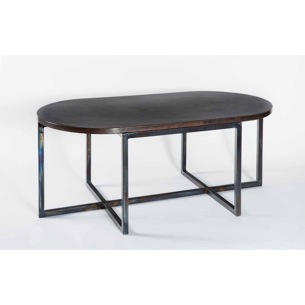 Foster Oval Cocktail Table with Dark Brown Oval Hammered Copper Top