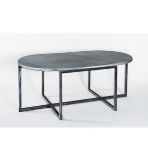 Foster Oval Cocktail Table with Acid Washed Oval Hammered Zinc Top