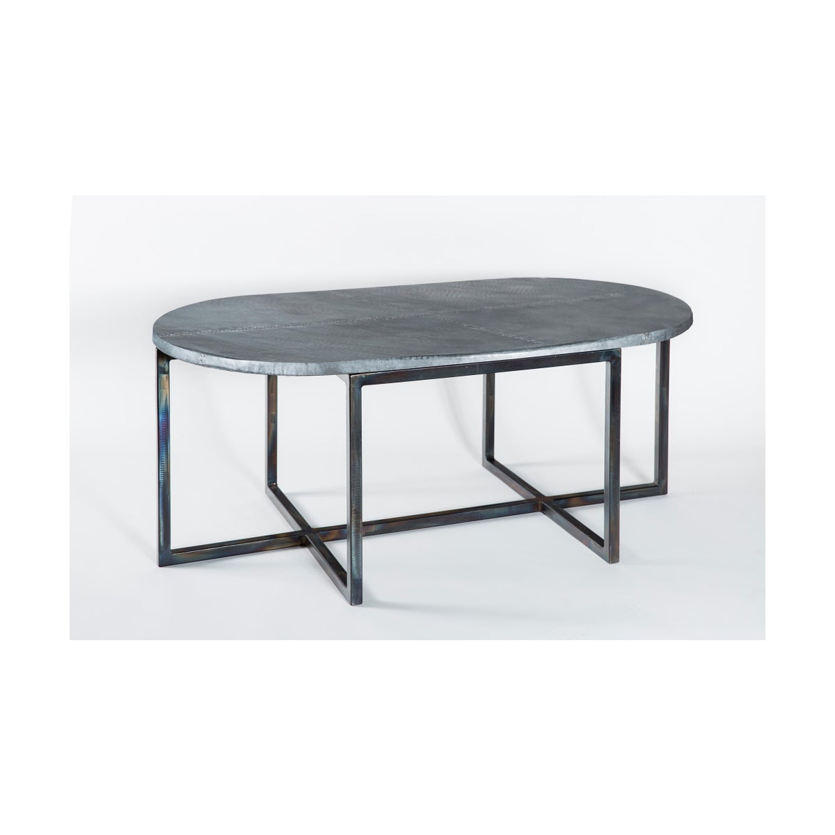 Foster Oval Cocktail Table with Acid Washed Oval Hammered Zinc Top