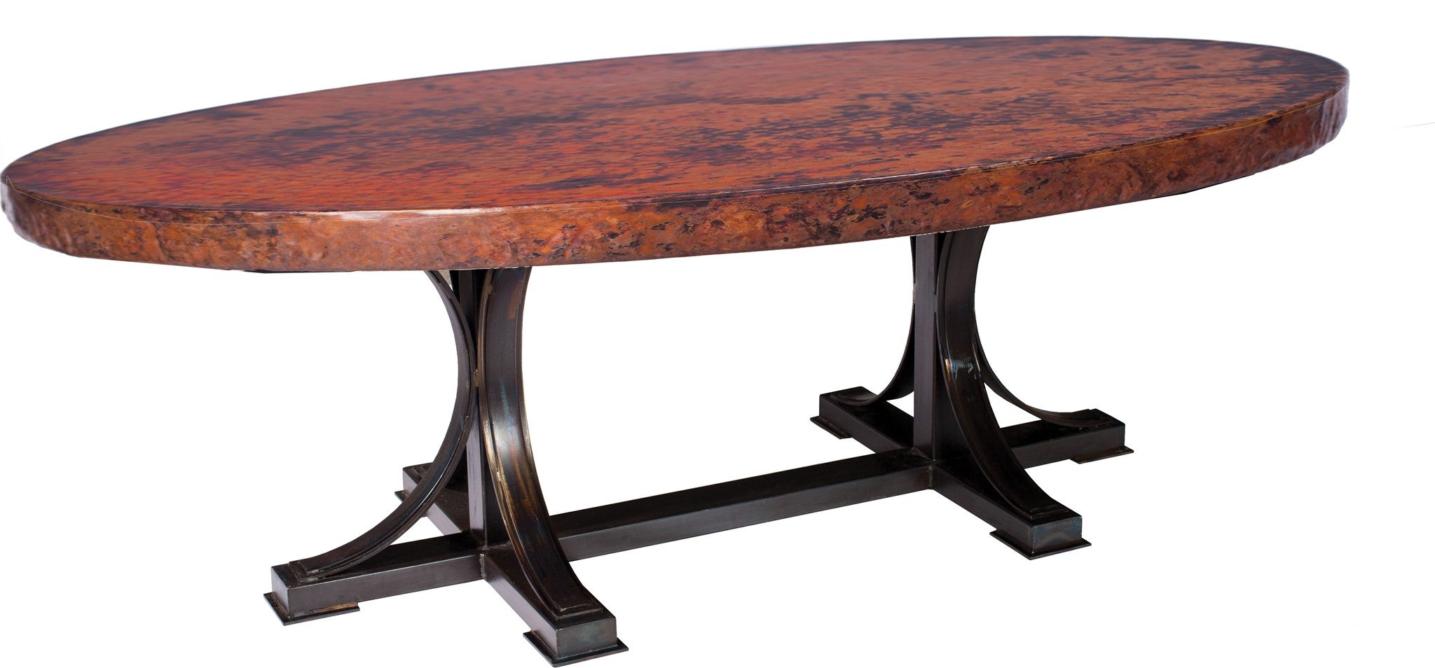 oval copper top dining table