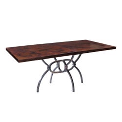 Logan Dining Table with 84" x 44" Dark Brown Rectangle Hammered Copper Top