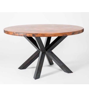 Jordan Dining Table with 60" Round Natural Hammered Copper Top