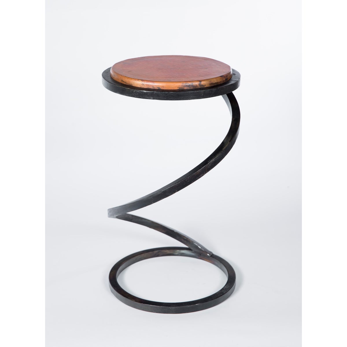 Spiral Round Accent Table with Hammered Copper Top