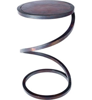 Spiral Round Accent Table with Dark Brown Hammered Copper Top