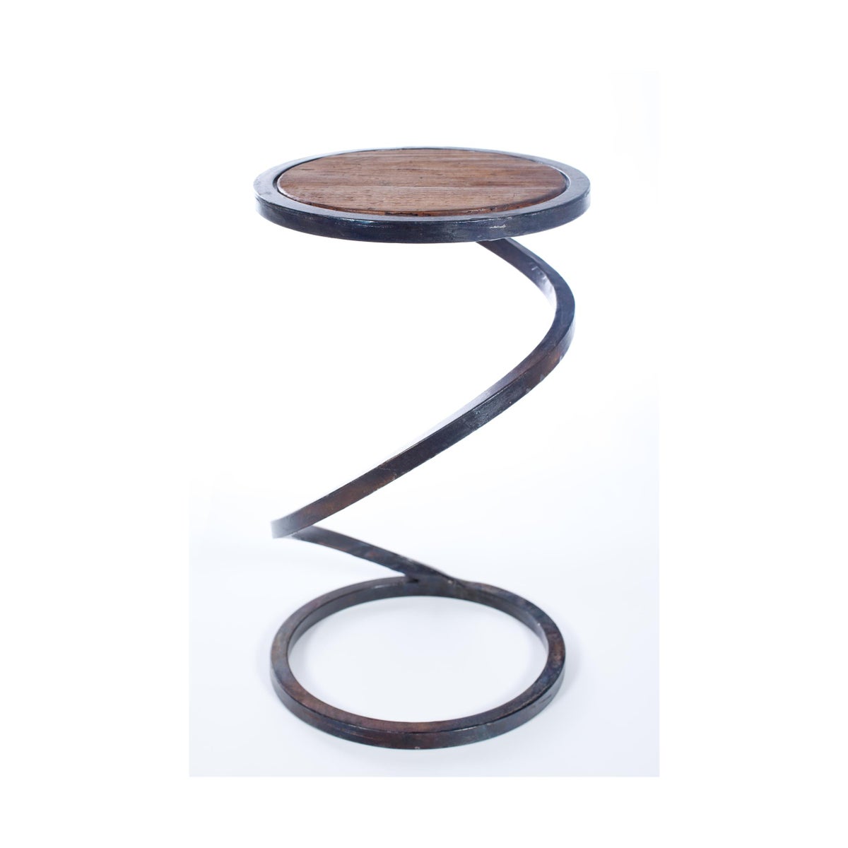 Spiral Round Accent Table with Wood Top