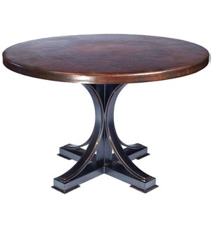 "Winston Dining Table with 48"" Round Dark Brown Hammered Copper Top"