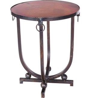 Accent Table with Hardware Rings and Hammered Copper Top