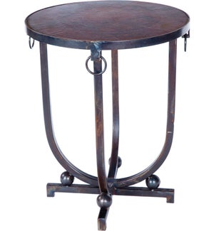 Accent Table with Hardware Rings and Dark Brown Hammered Copper Top