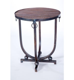 Accent Table with Hardware Rings and Wood Top