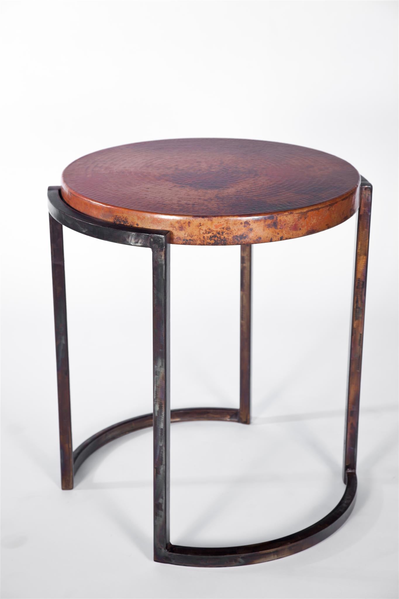 round copper end table