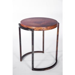 Round End Table with Hammered Copper Top