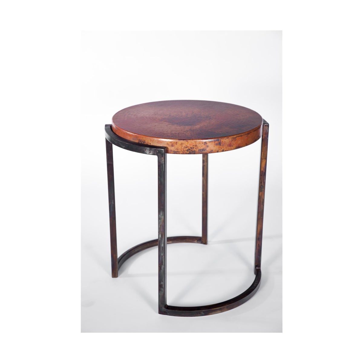 Round End Table with Hammered Copper Top