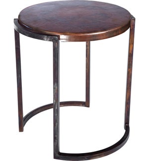 Round End Table with Dark Brown Hammered Copper Top