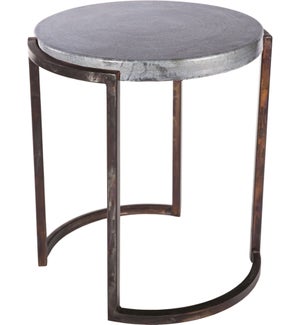 Round End Table with Hammered Zinc Top