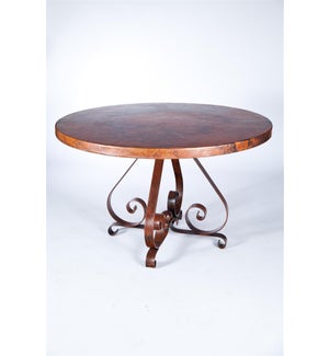"Pierre Dining Table with 48"" Round Hammered Copper Top"