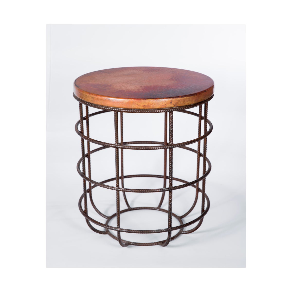 Axel Side Table in Rebar with Round Hammered Copper Top