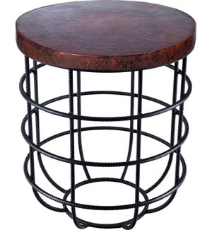 Axel Side Table in Rebar with Round Dark Brown Hammered Copper Top