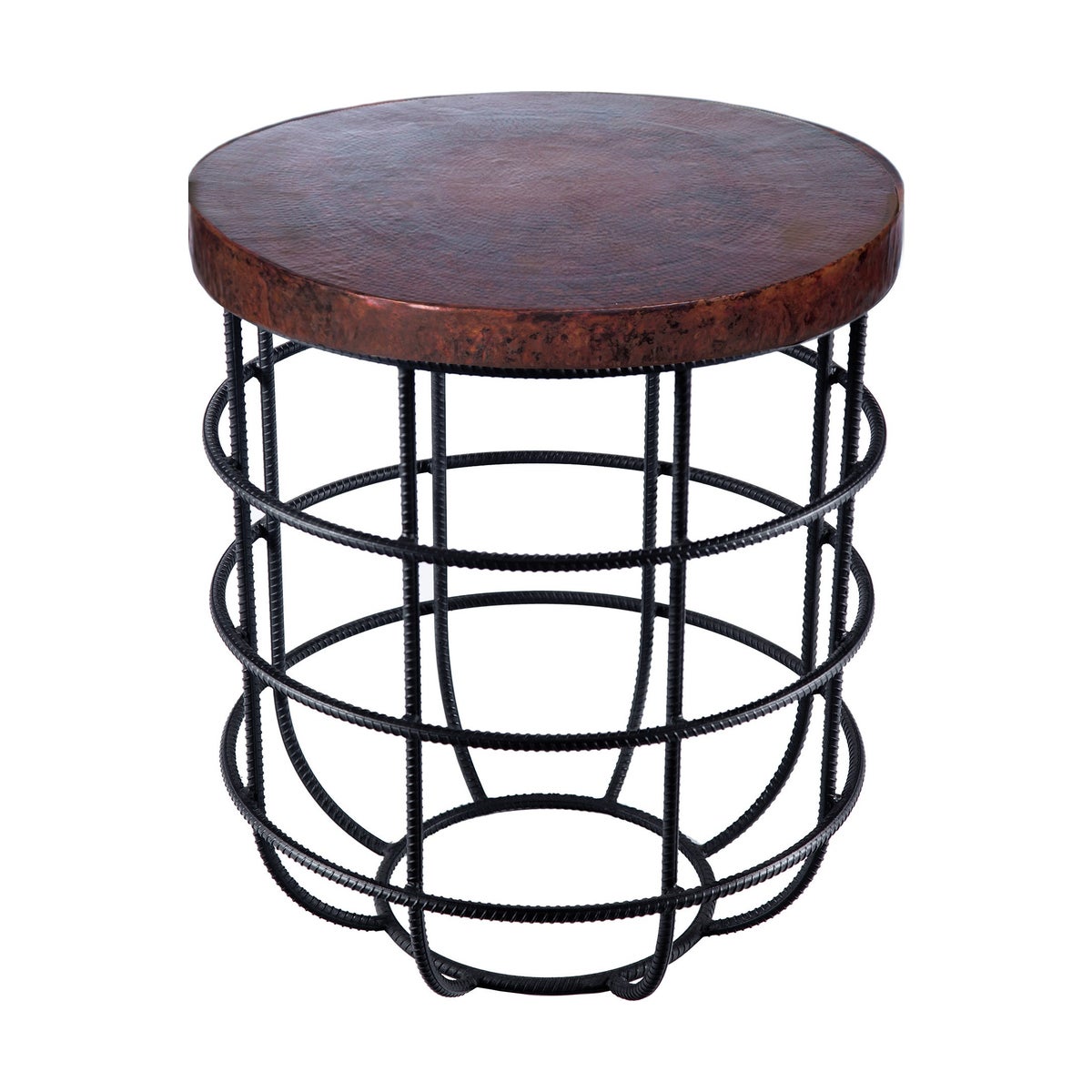 Axel Side Table in Rebar with Round Dark Brown Hammered Copper Top