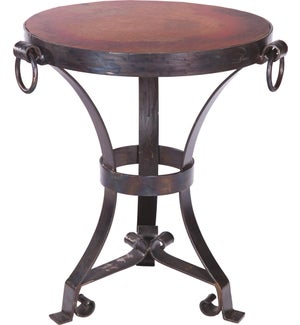 Accent Table with Hardware Rings and Round Hammered Copper Top
