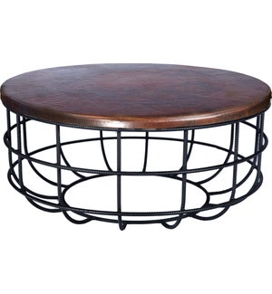 Axel Coffee Table in Rebar with Round Dark Brown Hammered Copper Top