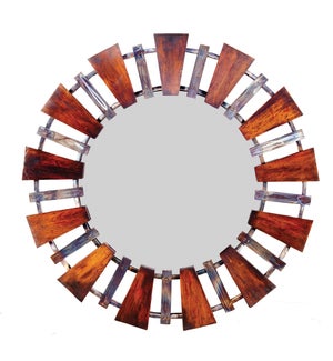 Round Iron Mirror with Wood Wedges