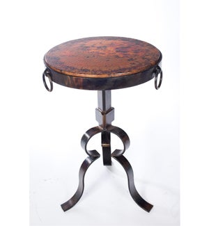 Round Iron Accent Table with Hammered Copper Top