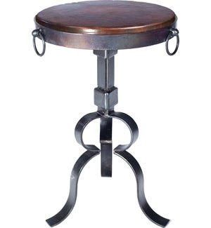 Round Iron Accent Table with Dark Brown Hammered Copper Top