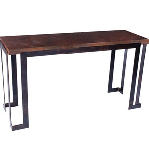 Steel Strap Console Table with Dark Brown Hammered Copper Top