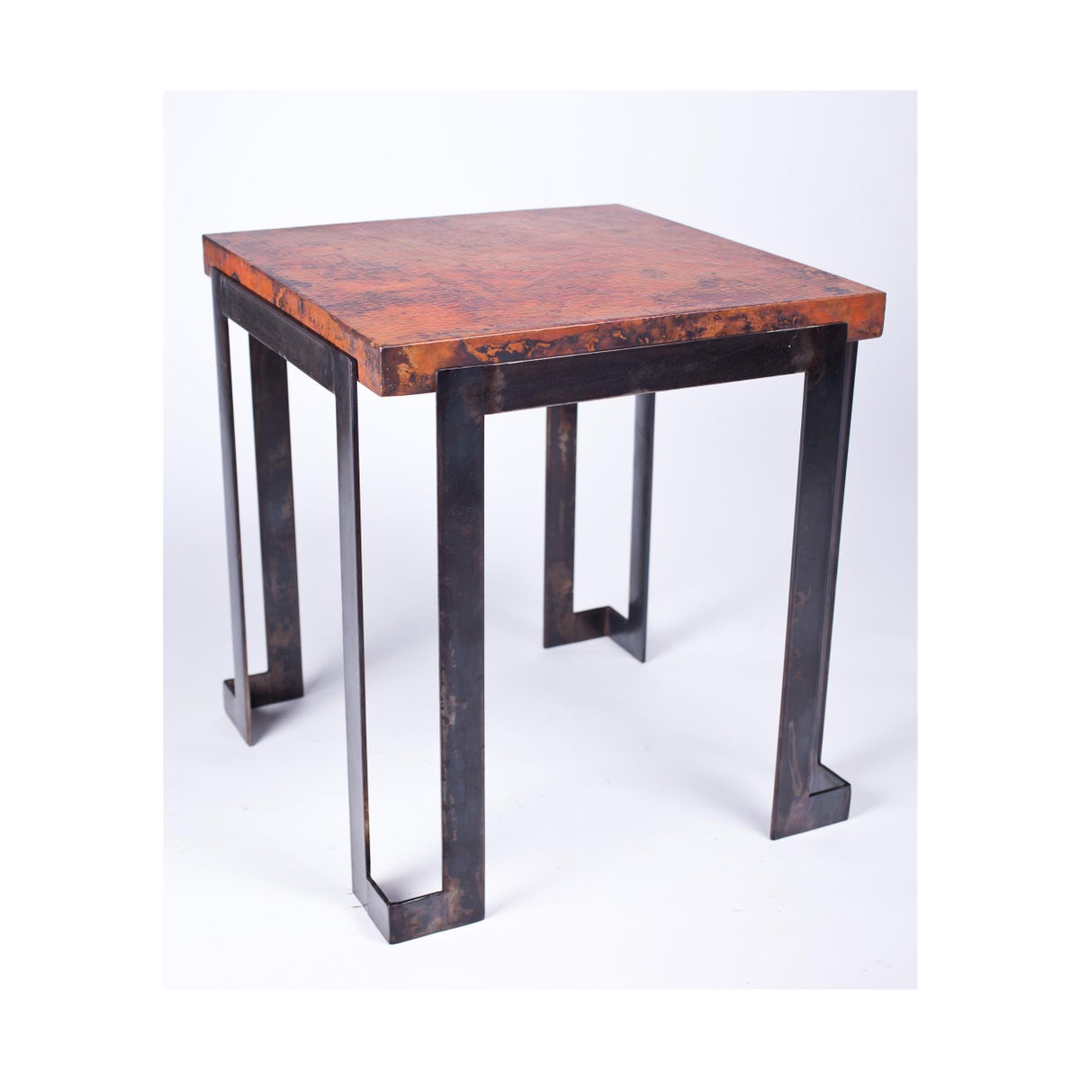 Steel Strap End Table with Hammered Copper Top