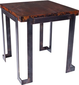 Steel Strap End Table with Dark Brown Hammered Copper Top