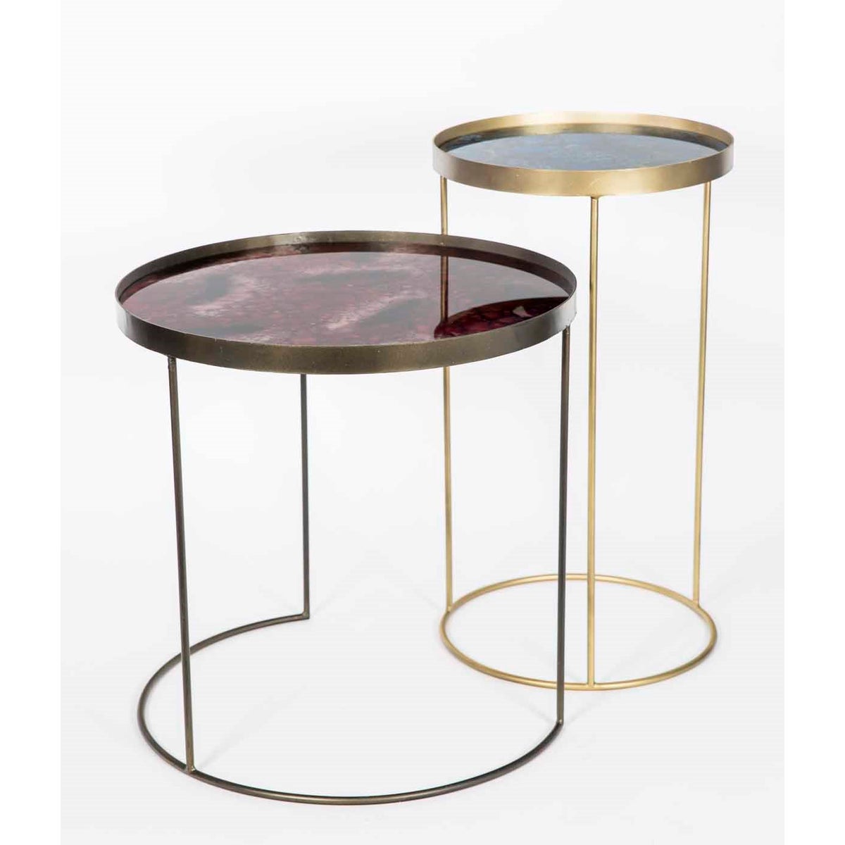 Lily Accent Table in Antique Brass with Glass Top in Seastone Finish