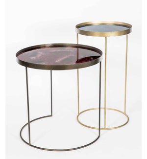Lily Accent Table in Antique Brass with Glass Top in Seastone Finish
