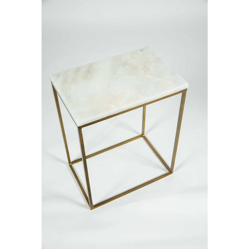 Luna Accent Table in Antique Brass w/ White Marble Top