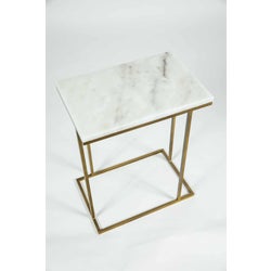 Chandler Accent Table in Antique Brass w/ White Marble Top
