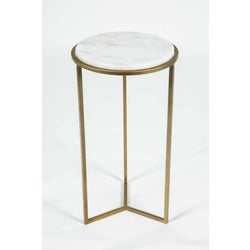 Peyton Accent Table in Antique Brass w/ White Marble Top