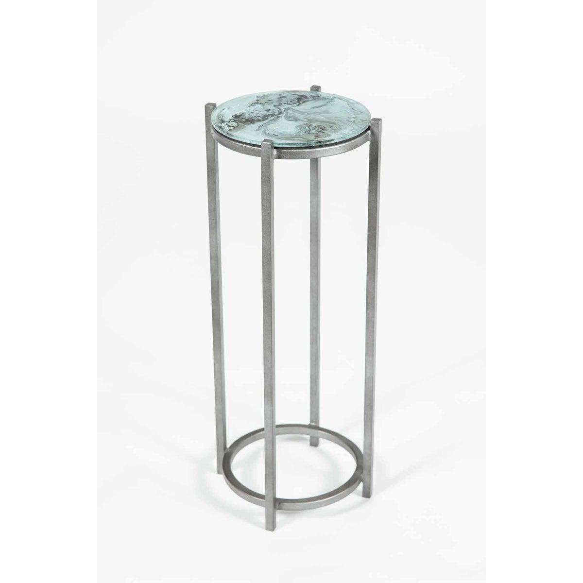 Quinn Accent Table in Antique Silver w/ Top in Ashland Slate