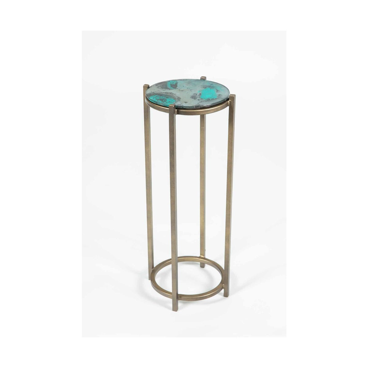 Quinn Accent Table in Antique Brass w/ Top in Dew Drop Finish