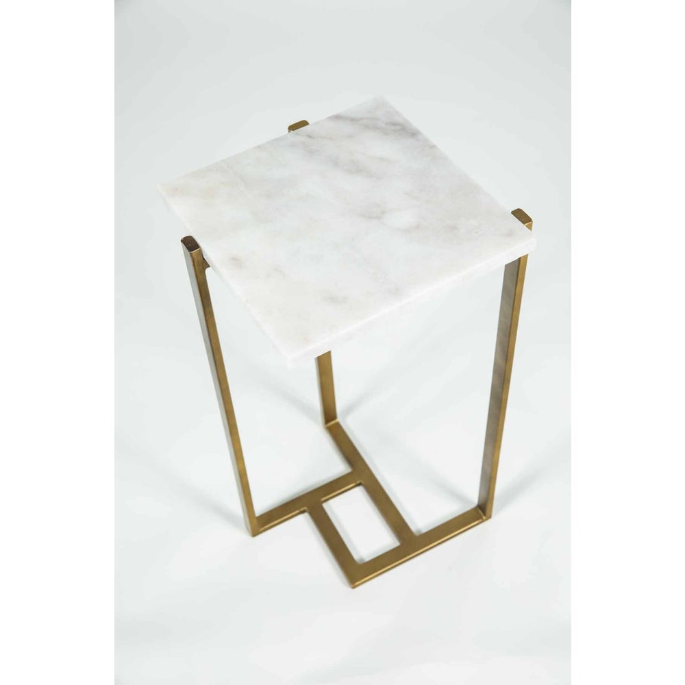 Russell Accent Table in Antique Brass w/ White Marble Top