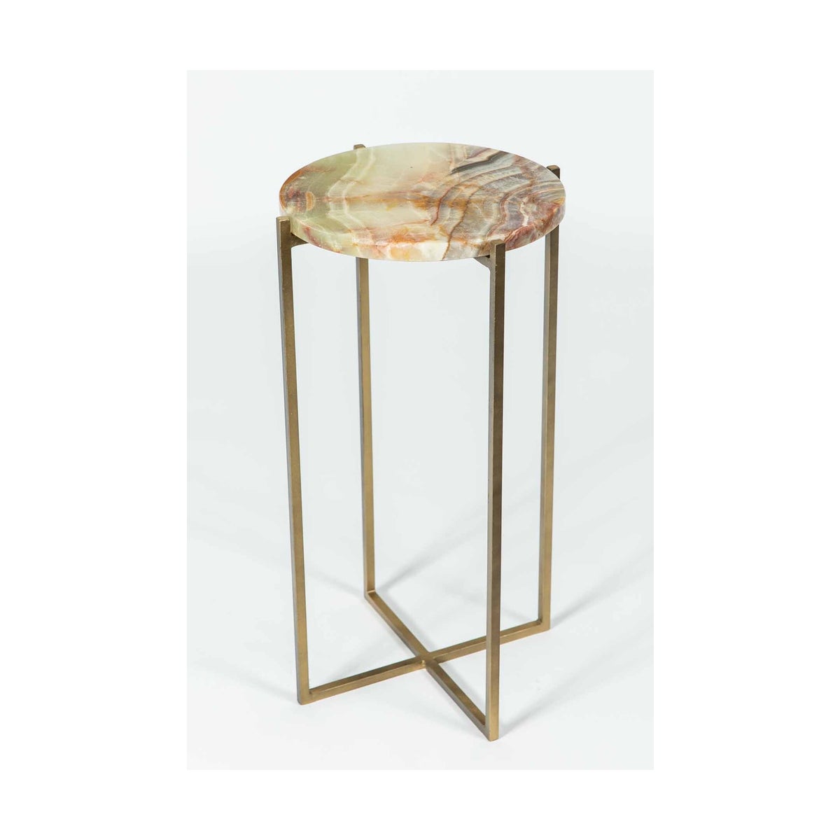 Mia Accent Table in Antique Brass w/ Green Talan Onyx Top