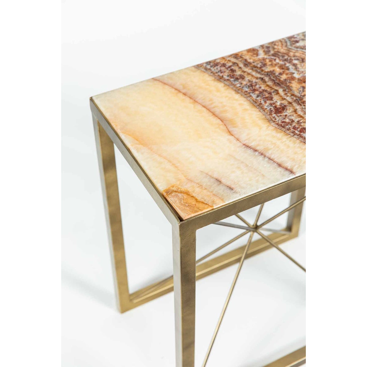 Sebastian Accent Table in Antique Brass w/ Red Onyx Top