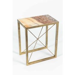 Sebastian Accent Table in Antique Brass w/ Red Onyx Top