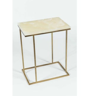 Chandler Accent Table in Antique Brass w/ White Onyx Top