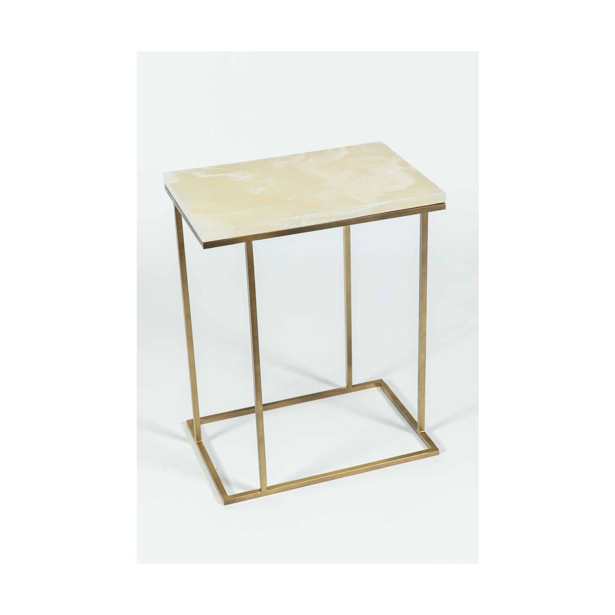 Chandler Accent Table in Antique Brass w/ White Onyx Top
